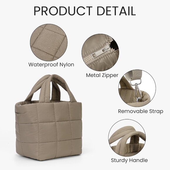 Puffer Tote Bag, Quilted Nylon Tote Purse Lightweight Puffy Shoulder Bag Soft Ho - Picture 5 of 7